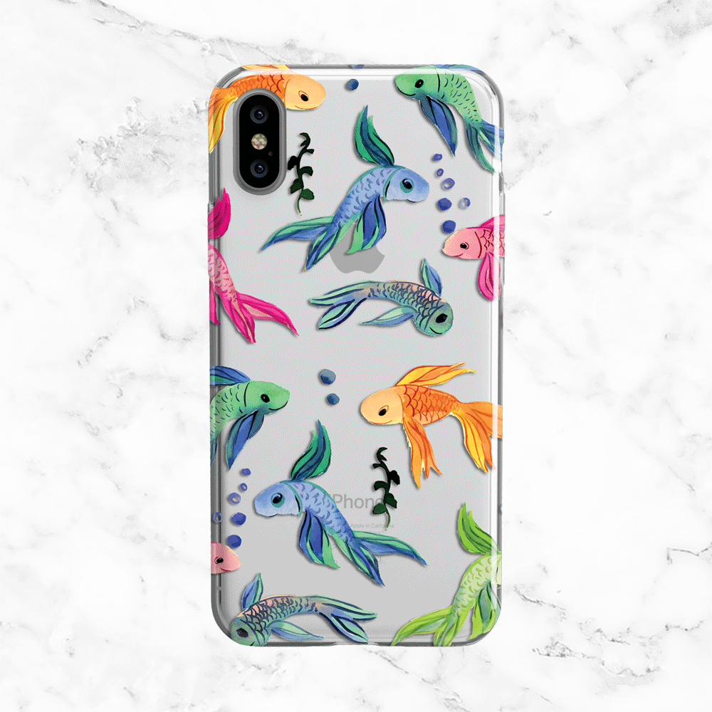 1000x1000 Watercolor Rainbow Betta Fish Phone Case - Betta Watercolor