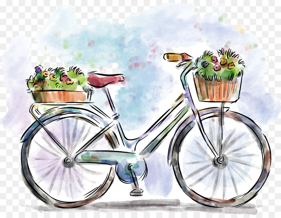 900x700 Bicycle Watercolor Painting Drawing - Bicycle Watercolor