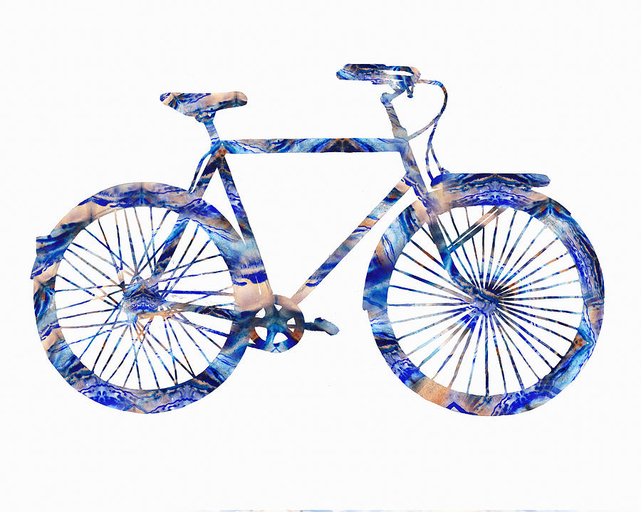 900x720 Blue Bicycle Watercolor Silhouette Painting By Irina Sztukowski - Bicycle Watercolor