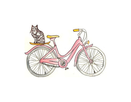 500x388 Buy One Get One Pink Cat Bicycle Watercolor By Bonjourfrenchie - Bicycle Watercolor