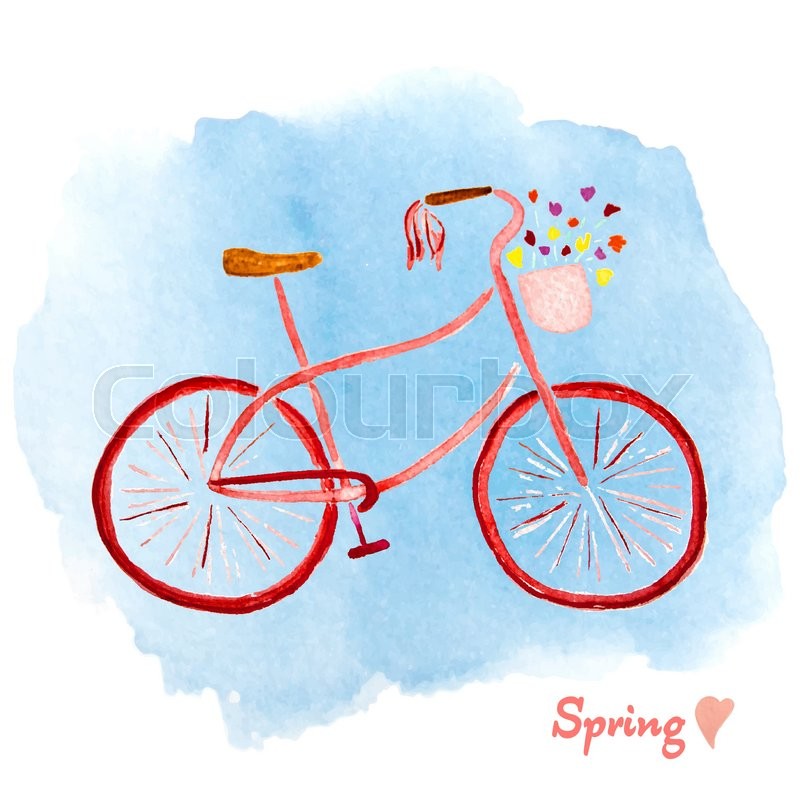 800x800 Hand Drawn Retro Style Bicycle. Watercolor Painting. Editable - Bicycle Watercolor
