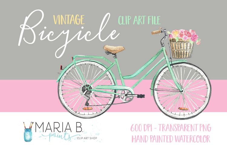 750x500 Teal Vintage Bicycle Watercolor Clip Art Png - Bicycle Watercolor
