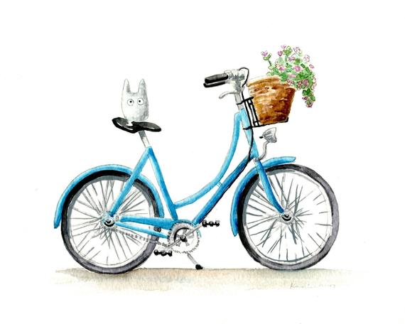 570x456 Totoro Bicycle Watercolor Print Raise A Bike Fund Studio Etsy - Bicycle Watercolor