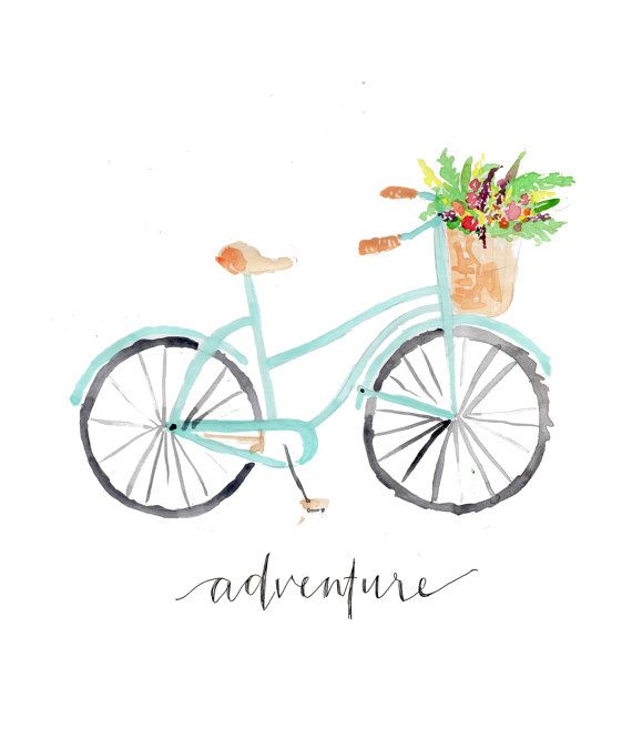 570x674 Vintage Bicycle Adventure Floral Bike Watercolor Instant Download - Bicycle Watercolor