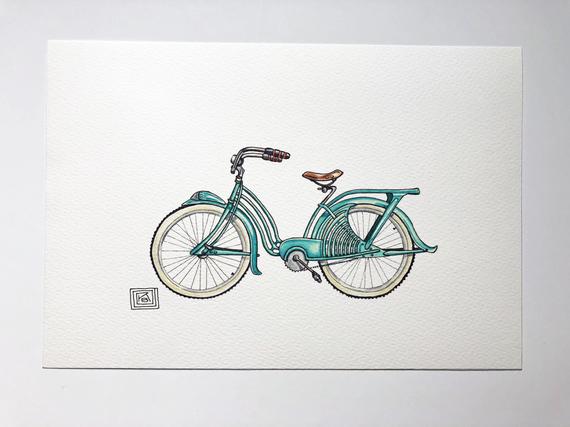 570x427 Vintage Bicycle Watercolor Archival Print Watercolor Bike Etsy - Bicycle Watercolor