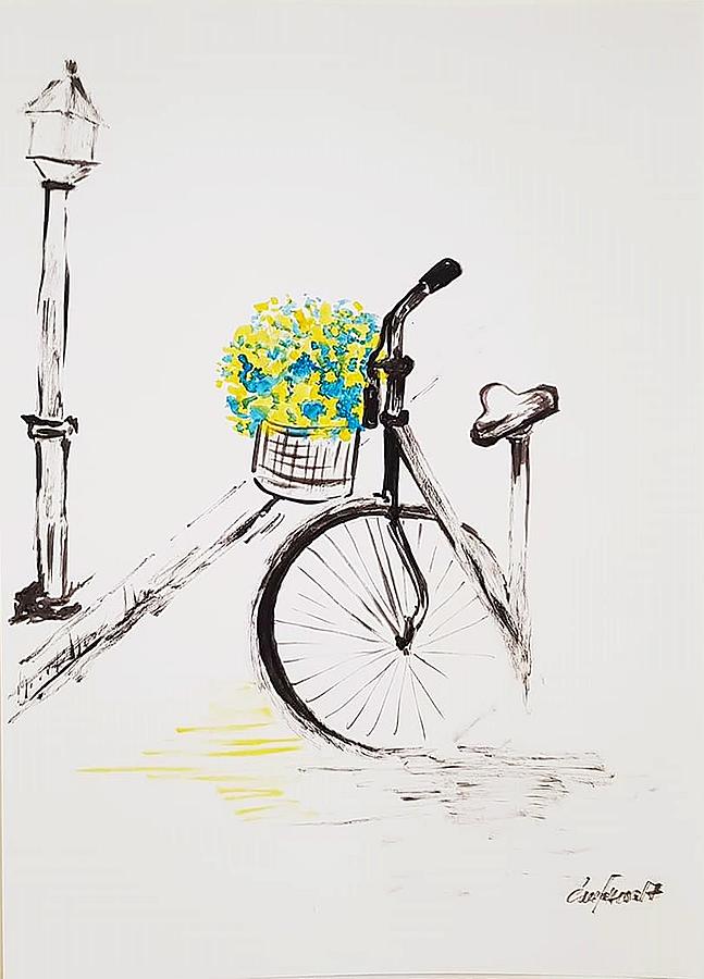 647x900 Bicycle Watercolor Painting On Paper Original Painting By Elena Ganeva - Bicycle Watercolor
