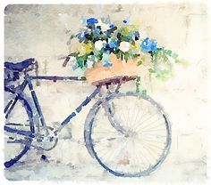 236x208 Watercolor Summer In Paris Illustration - Bicycle Watercolor Painting