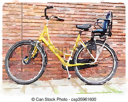 450x357 Yellow Bicycle Digital Watercolour. Digital Watercolour Painting - Bicycle Watercolor Painting