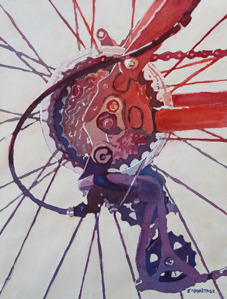 450x592 Mountain Bike Art In The Making By Jenny Armitage - Bicycle Watercolor Painting