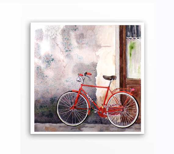 570x504 Bicycle Paintings On Canvas New 1 Bike Painting Watercolor Print - Bicycle Watercolor Painting