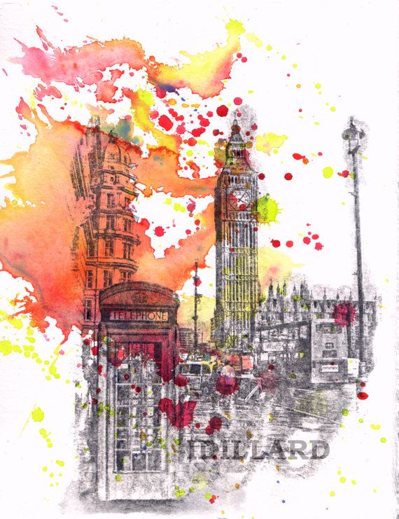 570x741 London England Big Ben Landscape - Big Ben Watercolor