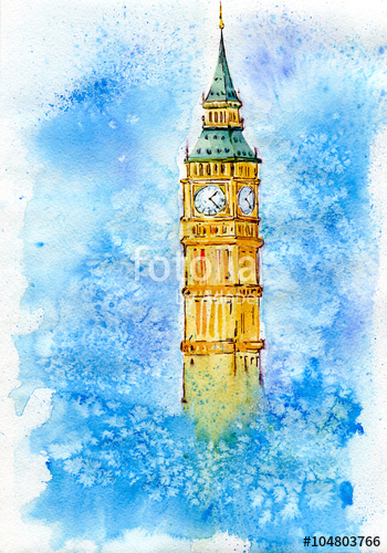 350x500 Big Ben, London,watercolor Illustration Stock Photo And Royalty - Big Ben Watercolor