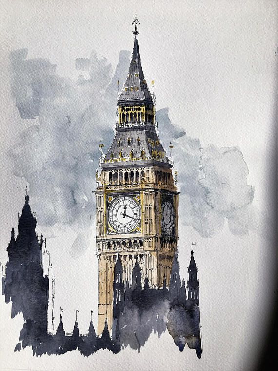 570x760 Original Watercolour Of The Elizabeth Tower (Big Ben), London In - Big Ben Watercolor