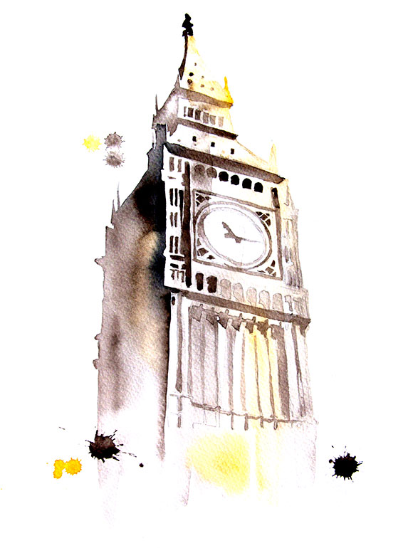 580x770 Watercolor Print Big Ben - Big Ben Watercolor