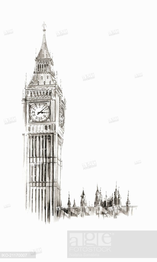 631x1049 Watercolor Painting Of Big Ben, London, Stock Photo, Picture And - Big Ben Watercolor