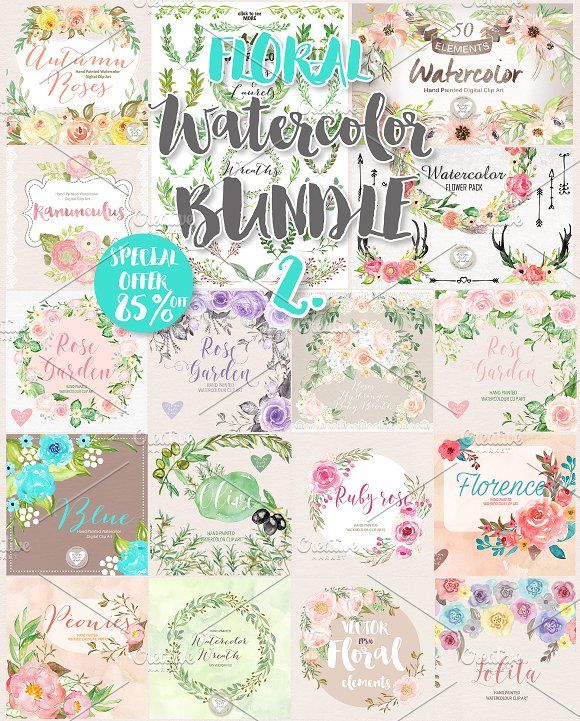 580x721 Big Watercolor Floral Bundle 2. By Designloverstudio On - Big Watercolor