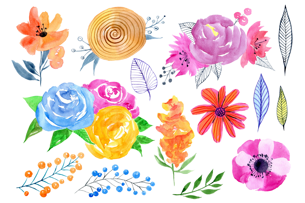 1160x772 Watercolor Floral Big Bundle, 97 Png - Big Watercolor