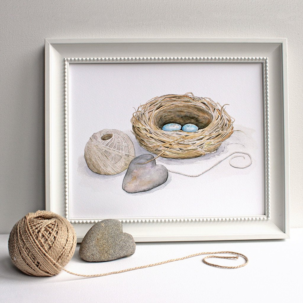 1024x1024 Bird Nest Watercolor 8 X 10 Print Trowel And Paintbrush - Bird Nest Watercolor