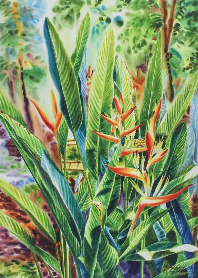 400x560 Nature Themed Watercolor Painting From Thailand - Bird Of Paradise Watercolor