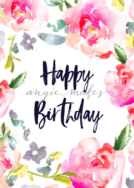 429x600 Happy Birthday Card With Watercolor Flowers. Cute Birthday Card - Birthday Watercolor