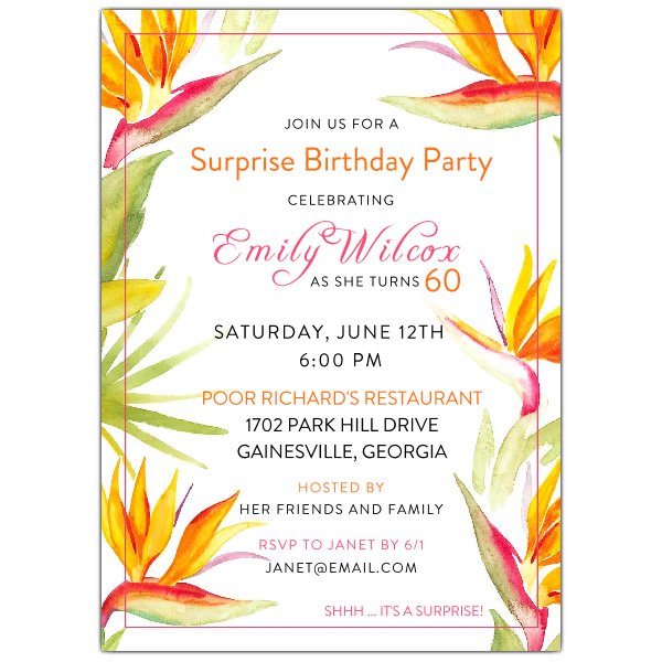 600x600 Tropical Watercolor Floral Birthday Party Invitations Paperstyle - Birthday Watercolor