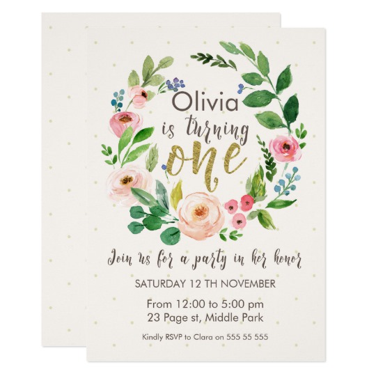 540x540 Watercolor And Calligraphy 1st Birthday Invitation - Birthday Watercolor