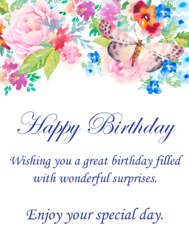 368x490 Watercolor Flower Amp Butterfly Happy Birthday Card Birthday - Birthday Watercolor