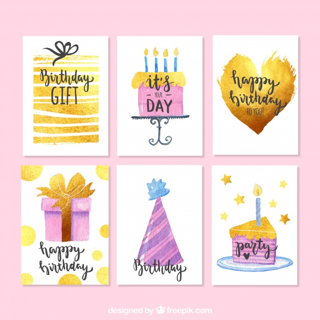 626x626 Watercolor Birthday Cards Pack Vector Free Download - Birthday Watercolor