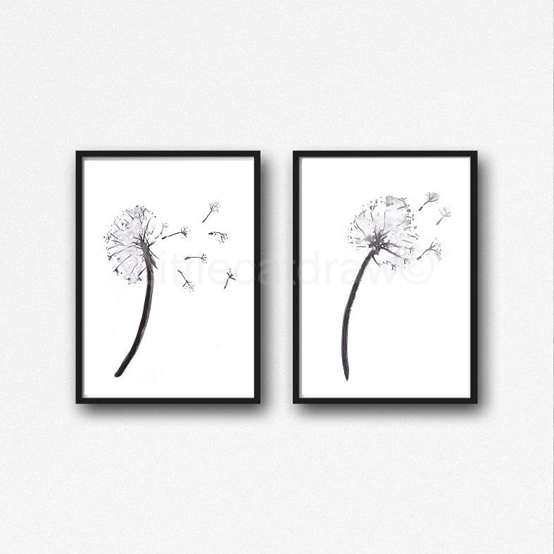 787x787 Buy Black And White Dandelions Watercolor Painting Peony Print - Black And White Watercolor