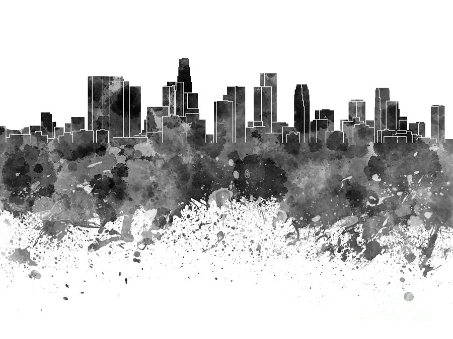 900x675 Los Angeles Skyline In Black Watercolor On White Background - Black And White Watercolor