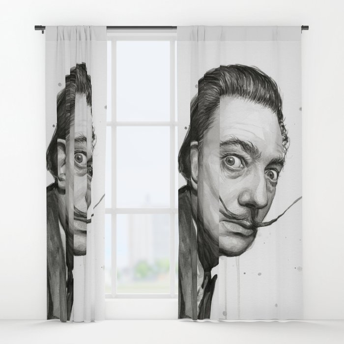 700x700 Dali Artist Watercolor Portrait Window Curtains By Olechka Society6 - Black And White Watercolor Portrait