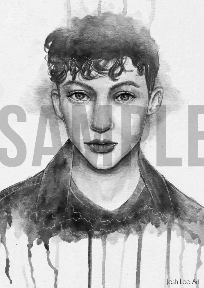 680x962 Draw A Watercolor Portrait Black And White By Joshleeart - Black And White Watercolor Portrait
