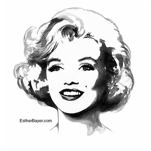 500x500 Marilyn Monroe Black Amp White Watercolor Illustration - Black And White Watercolor Portrait