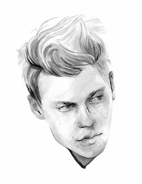 463x600 Realistic Black And White Drawings Made With Pencil And Watercolor - Black And White Watercolor Portrait