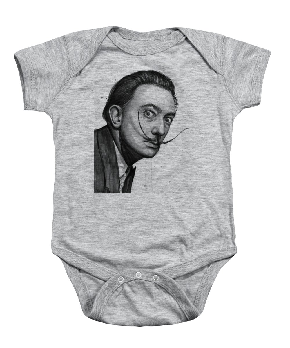 1000x1200 Salvador Dali Portrait Black And White Watercolor Onesie For Sale - Black And White Watercolor Portrait