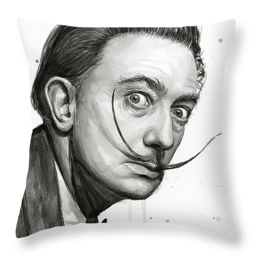 500x500 Salvador Dali Portrait Black And White Watercolor Throw Pillow For - Black And White Watercolor Portrait