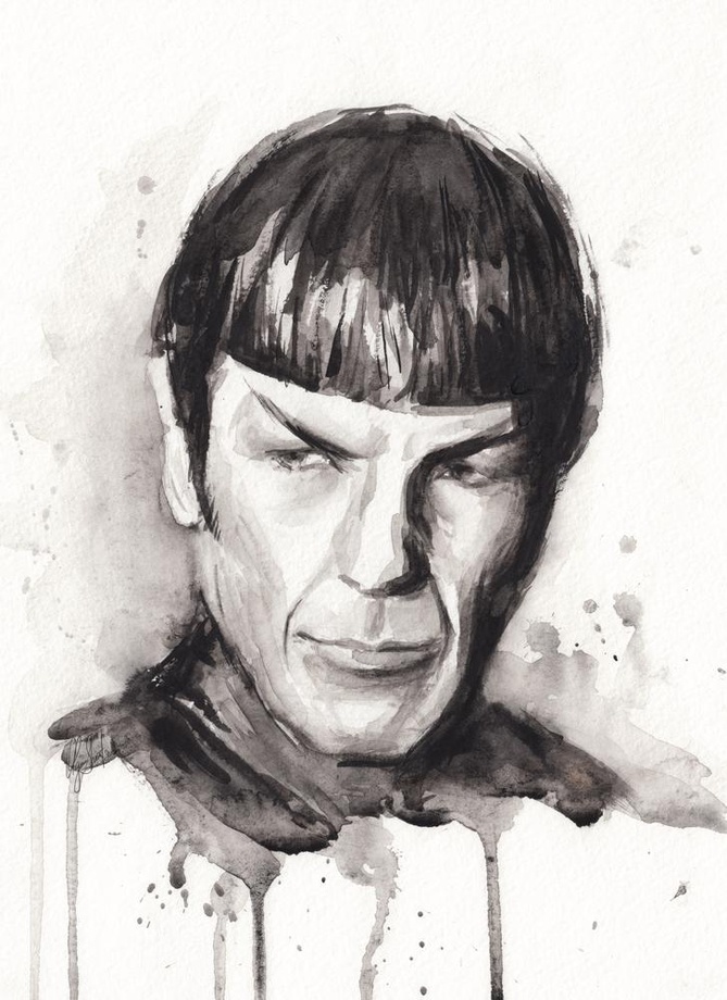 669x920 Spock Portrait Star Trek Watercolor Sci Fi Art, An Art Print By - Black And White Watercolor Portrait