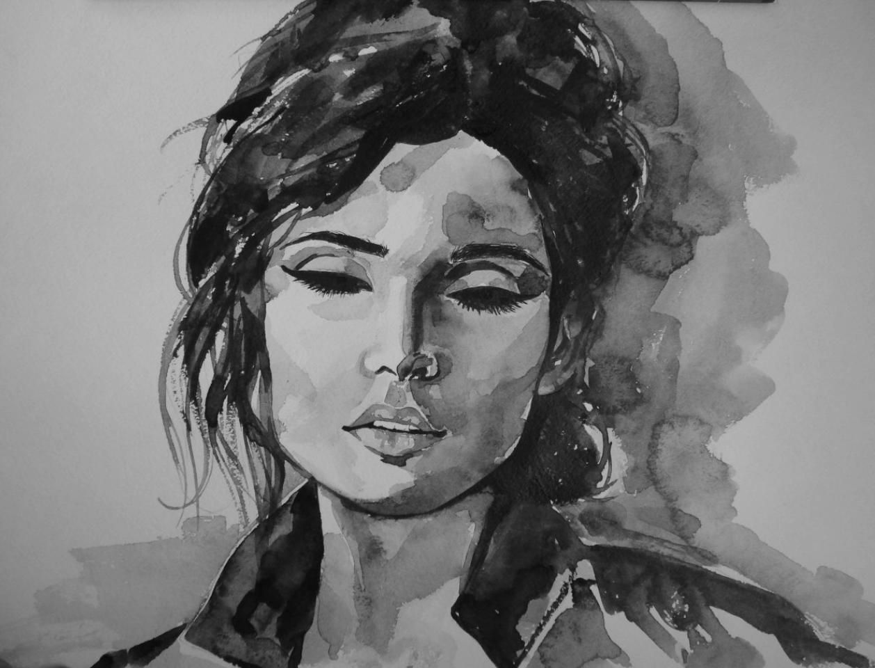 1258x960 Watercolor Portrait Black White Portfolio Watercolor - Black And White Watercolor Portrait