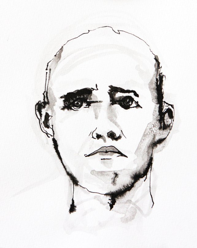 642x809 Black And White Art Figurative Watercolor Portrait Painting Etsy - Black And White Watercolor Portrait