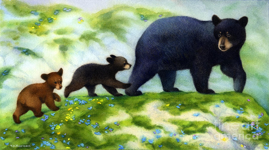 900x504 Cubs Day Out Black Bears Painting By Tracy Herrmann - Black Bear Watercolor