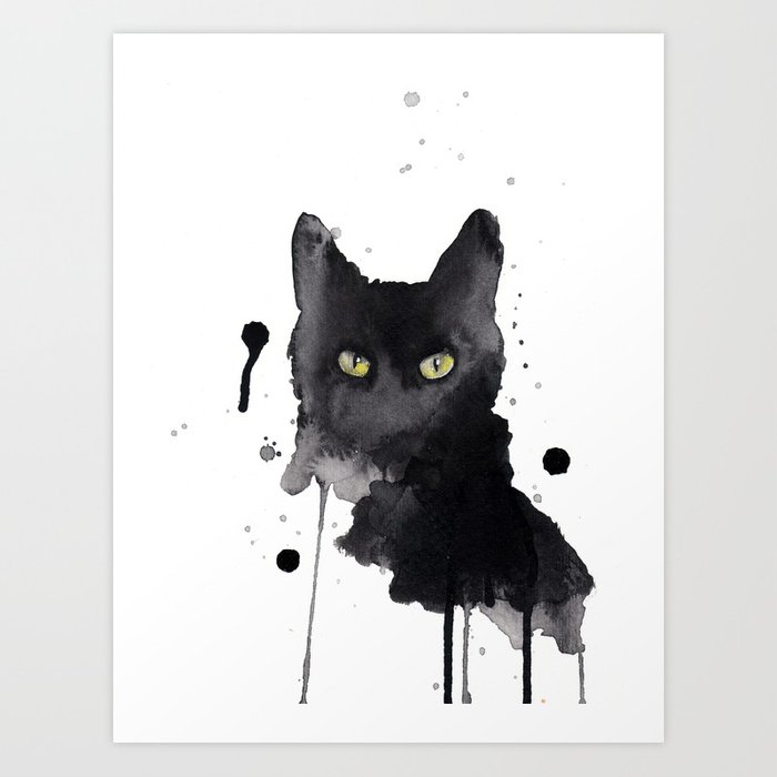 700x700 Black Cat Watercolor Art Print By Aspiredestroy Society6 - Black Cat Watercolor