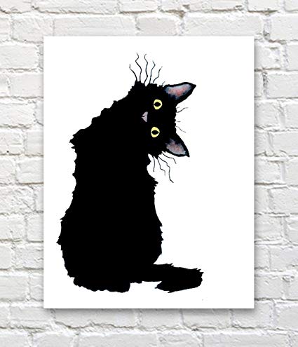 425x495 Crazy Black Cat Watercolor Art Print By Artist Dj - Black Cat Watercolor