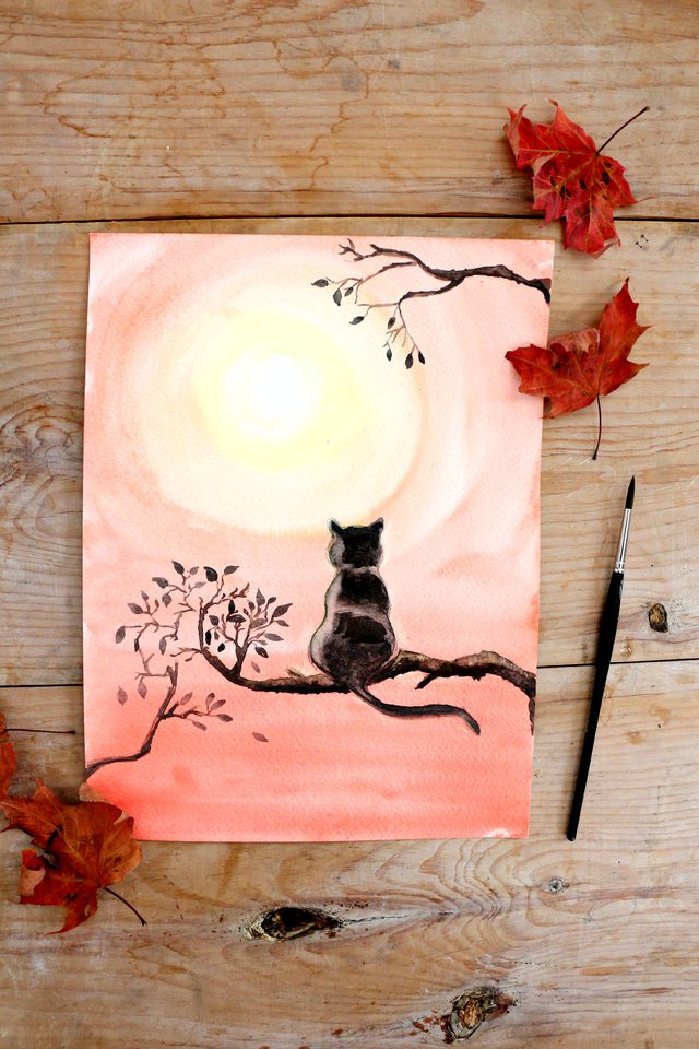 640x960 Diy Black Cat Watercolor Painting Ehow - Black Cat Watercolor
