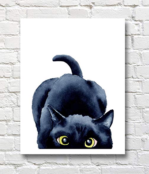 504x587 Peeking Black Cat Watercolor Black Cat Art Print - Black Cat Watercolor