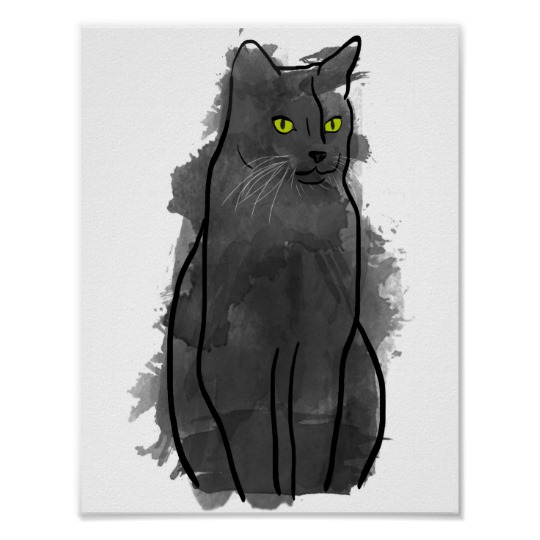 540x540 Black Cat Watercolor Art, Watercolor Cat Decor - Black Cat Watercolor