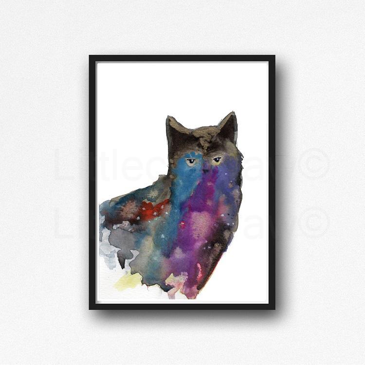750x750 Buy Colourful Black Kitty Cat Watercolor Painting Print - Black Cat Watercolor Paintings