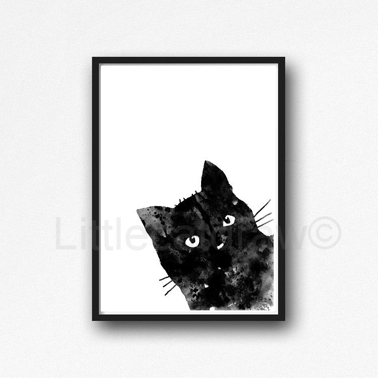 750x750 Buy Peek A Boo Black Cat Watercolor Painting Print Watercolour - Black Cat Watercolor Paintings