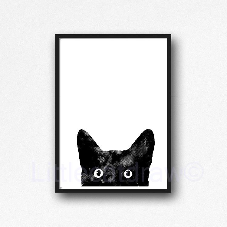 750x750 Buy Peeking Black Cat Peek A Boo Kitty Print Watercolor Painting - Black Cat Watercolor Paintings