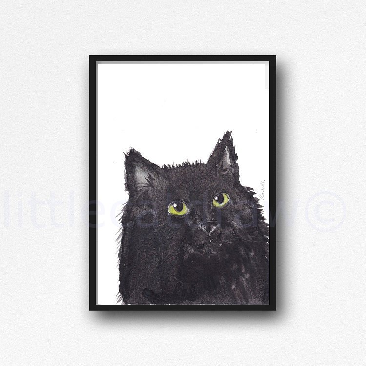 750x750 Cat Print Fluffy Black Cat Watercolor Painting Cat Lover Gift Etsy - Black Cat Watercolor Paintings