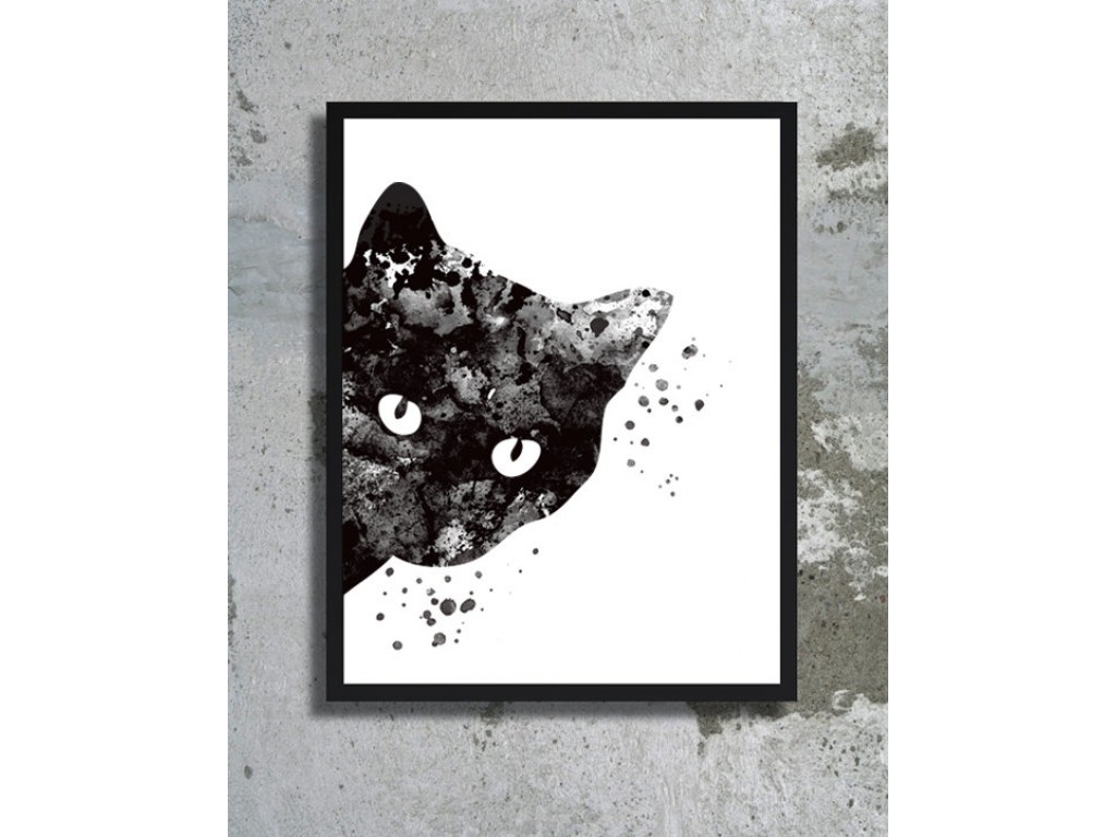 1024x768 Cat Watercolor Art Print Black Cat Painting Cat Poster Halloween - Black Cat Watercolor Paintings